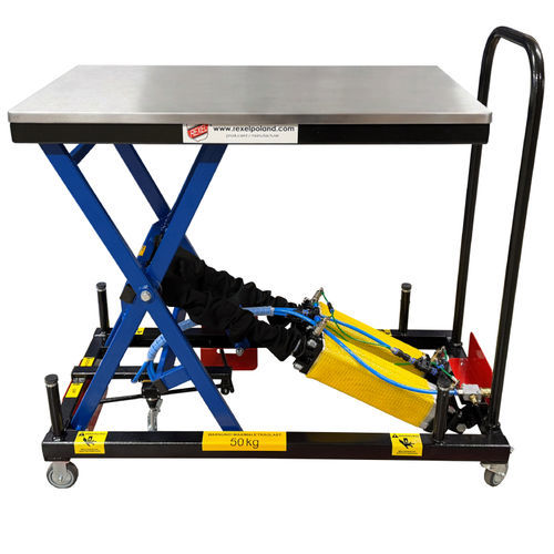 Scissor lift table - ST-8 - REXEL - pneumatic / mobile / roller
