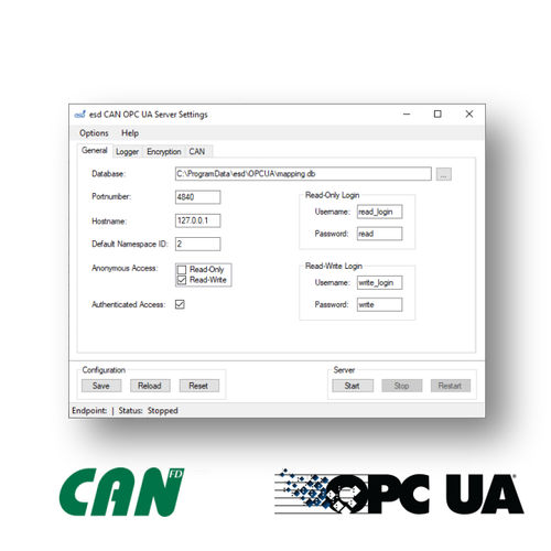 Development software - CAN-OPC UA Server - esd electronics gmbh - configuration / mapping / data exchange