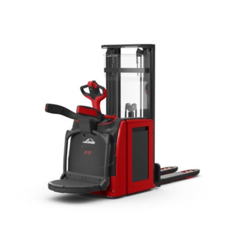 Electric stacker truck - D1 AP series - Linde Material Handling - with rider platform / 24 V / double-pallet