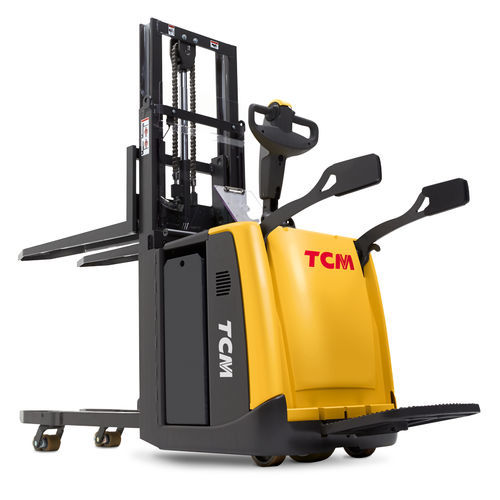 Electric stacker truck - SRS - TCM Forklifts - with rider platform / 24 V / for warehouse