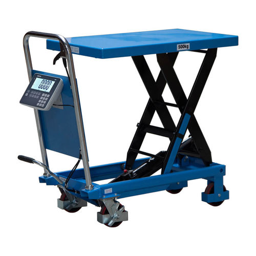 Scissor lift table - HTW series - Bosche GmbH & Co. KG - manual / mobile / with built-in scale