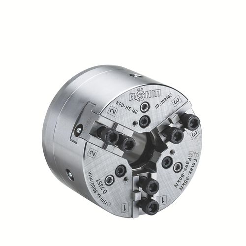 Power chuck - KFD-HS - RÖHM GmbH - 3-jaw / power-operated / through-hole