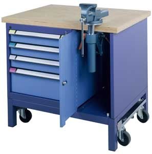 Wooden workbench - THURMETALL - mobile / 4-drawer