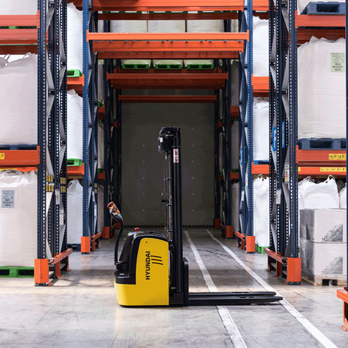 Electric stacker truck - 10ES - HYUNDAI HEAYY INDUSTRIES - walk-behind / 24 V / for pallet