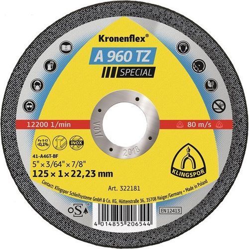 Sheet metal cutting disc - A 960 TZ Special - KLINGSPOR - for stainless steel / thin / for angle grinder