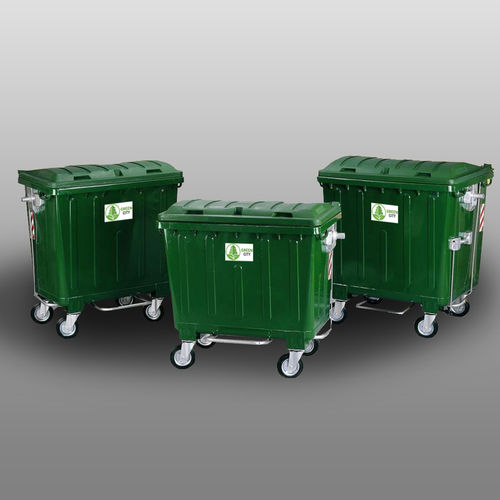 Galvanised steel waste container - Green City International doo - for urban waste / with lid / 4-wheel
