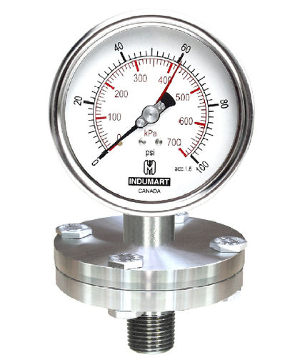 Dial pressure gauge - P x series - Indumart - stainless steel / brass / Bourdon tube