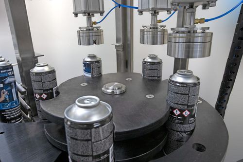 Can crimping machine - R and R Aerosol Systems - automatic / electro-hydraulic / PLC-controlled
