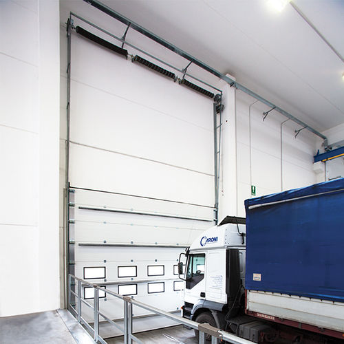 Vertical sliding door - MIRA - IRIDIUM DOORS - sectional / steel / glazed