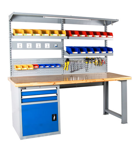 Steel workbench - FZ-1004A - ChengDu SanJi Technology Co.,LTD - 2-drawer / door / with tool board