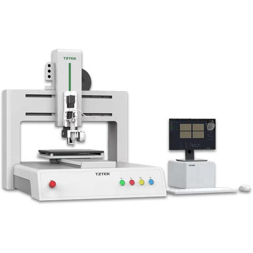 Compact glue dispensing machine - Vela 03X series  - TZTEK Technology Co.,ltd - with inspection system / desktop / for the electronics industry