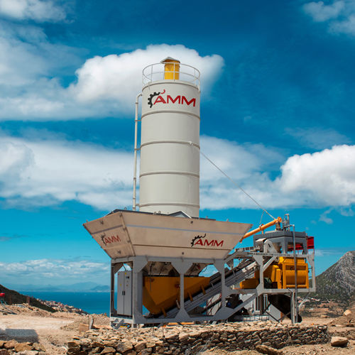 Stationary concrete batching plant - EASYMIX 30 - ATLANTIC Machinery Manufacturing (AMM) - compact / twin-shaft / with belt conveyor