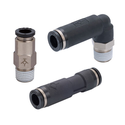 Fitting with shut-off valve - PS series - NIHON PISCO CO., Ltd. - pneumatic / push-in / elbow