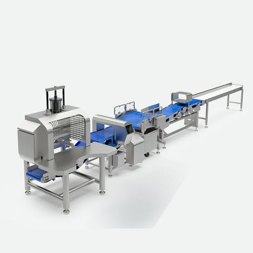 Demoulder line for the food industry - TEMIC S.L.U. - semi-automatic / with metal detector / with checkweigher