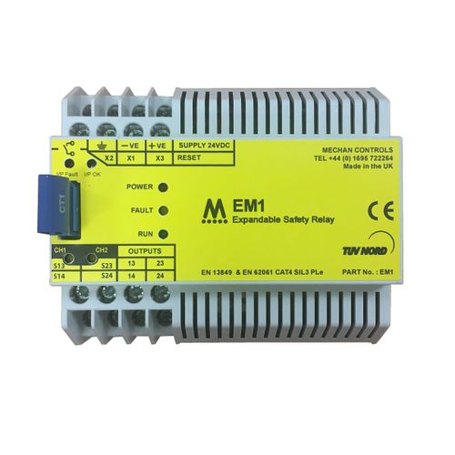 Safety relay - EM1 - Mechan Controls - 2 NO / emergency stop / DIN rail