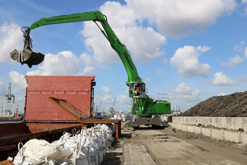 Rubber-tired material handler - 855 E - SENNEBOGEN Maschinenfabrik GmbH - hydraulic / electric / diesel fuel