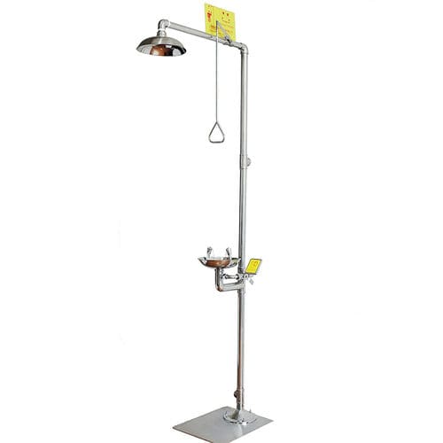 Platform-mounted safety shower - DAAO6610 - shanghai DaAo safety equipment Co.LTD - outdoor / with eyewash station / stainless steel
