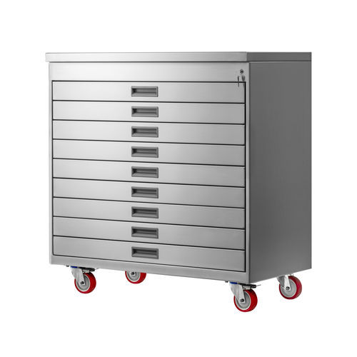 Storage cabinet - 9C Wide - ADAMUS - on casters / 9-drawer / stainless steel