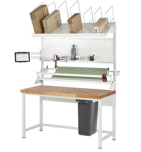 Height-adjustable packing station - 03-8000-1-157B4H-VP06.12 - RAU - beech / robust / modular