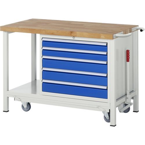Beech workbench - 8271 - RAU - mobile / 5-drawer / height-adjustable