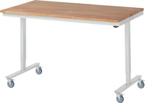 Beech workbench - 08-AT-150-080-B-4LF - RAU - for workshops / mobile / height-adjustable
