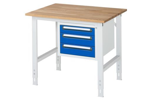 Beech workbench - 06-625B80-10-KM04.11 - RAU - for workshops / with drawer / 3-drawer