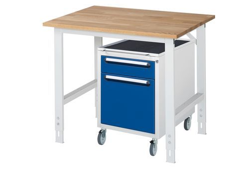 Beech workbench - 06-625B80-10-KM08.11 - RAU - with drawer / 2-drawer / height-adjustable