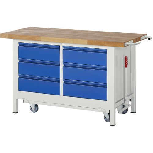 Beech workbench - 8473 BASIC - RAU - with drawer / height-adjustable / 6-drawer