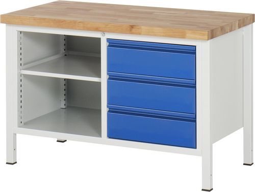Beech workbench - 8462 - RAU - with cabinet / 3-drawer