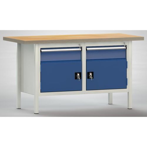 Beech workbench - WS177N-1500M40-E1650 - KLW LUTZ - for workshops / 2-drawer / with cabinet