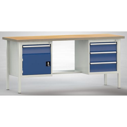 Beech workbench - WS202E-2000M40-E2072 - KLW LUTZ - door / 4-drawer / ergonomic