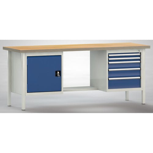 Beech workbench - WS202N-2000M40-E2003 - KLW LUTZ - for workshops / 5-drawer / door
