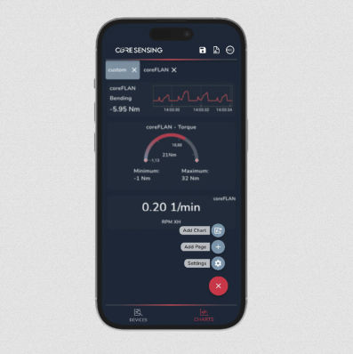 Measurement mobile app - coreVIEWER - core sensing GmbH - interface / for sensors / for IIoT applications