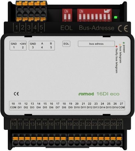 Digital input module - romod 16DI eco - Romutec Steuer- u. Regelsysteme GmbH - RS-485 / Modbus RTU / 16 digital inputs
