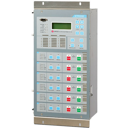 Diagram teknis rele frekuensi lebih dengan grafik respons terhadap overfrequency