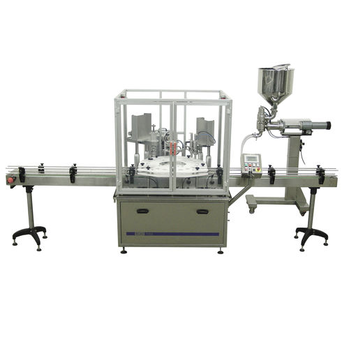 Automatic filling and capping machine - Monoblocchi riempimento e tappatura per Cosmetica – MRT 12 - SEVEN FLUSS S.r.l. - for cosmetic products / monobloc / volumetric