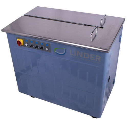 Semi-automatic strapping machine - BASIC+ - Linder GmbH - for cardboard boxes / vertical