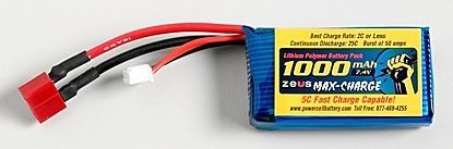 Lithium-polymer battery - 7.4 V, 1 Ah | 2S 1000MAH - ZEUS Battery Products - prismatic