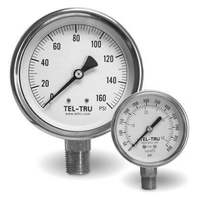 Analog pressure gauge - 33 series - Tel-Tru Manufacturing - threaded / stainless steel / Bourdon tube