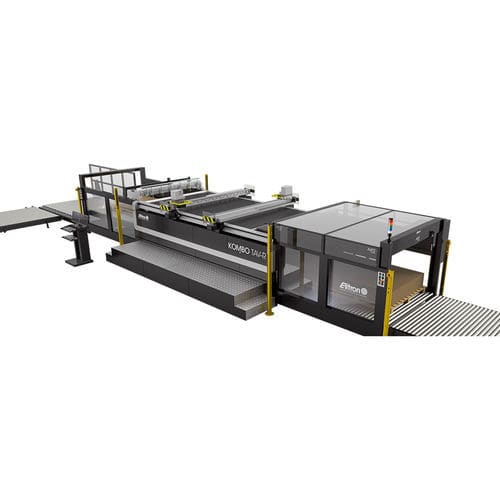 Fully-automatic cutting plotter - KOMBO TAV-R - Elitron IPM S.r.l. - for cardboard / textile / with conveyor
