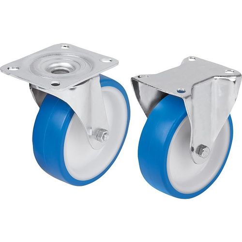 Swivel caster - 95046 - norelem - Éléments standard mécaniques - base plate / steel / polyurethane