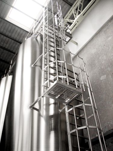 Stainless steel ladder - VLS Technologies - fixed / with safety cage / for platform
