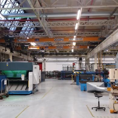 Single-girder overhead traveling crane - ADC - automated / with hoist / low headroom