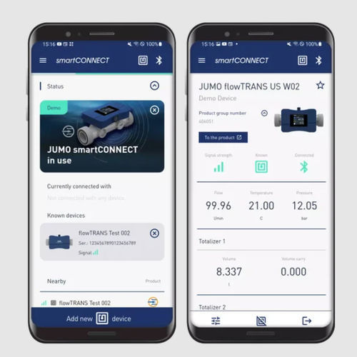 Configuration and diagnostics mobile app - smartCONNECT - JUMO Group - data acquisition / monitoring / for flow meters