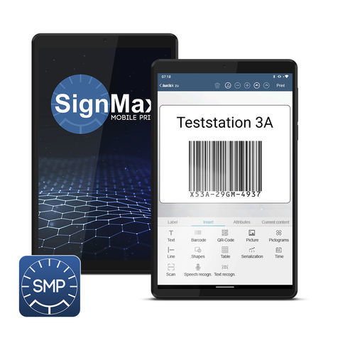 Barcode label design software - SignMax MP - Max Systems GmbH - label printing / Android