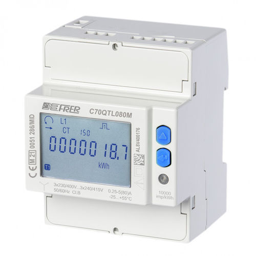 Three-phase electric energy meter - C70QTL080M4CAD - FRER - panel-mount / DIN rail / pulse output