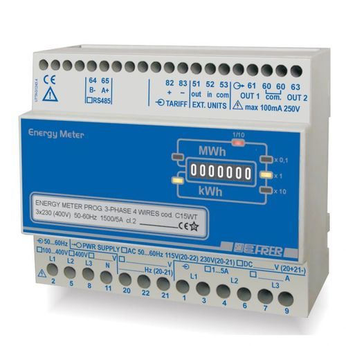 Three-phase electric energy meter - C15WPM - FRER - DIN rail / programmable / with current transformer