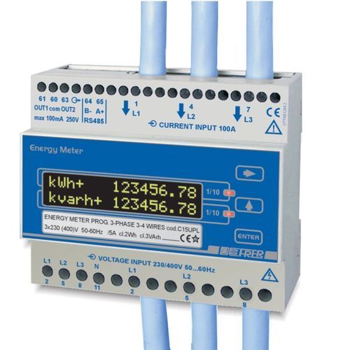 Three-phase electric energy meter - C15UPL100 - FRER - DIN rail / Modbus RTU / with LCD display