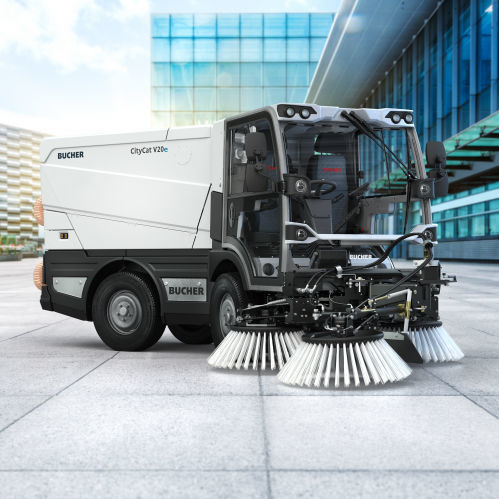 Vehicle-mount sweeper - CityCat V20e - Bucher Municipal AG - electric / outdoor / dust
