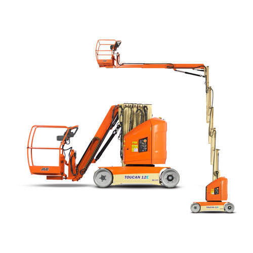 Mobile mast boom lift - T12E-Plus Toucan®  - JLG Industries Inc. - battery-powered / indoor/outdoor / compact